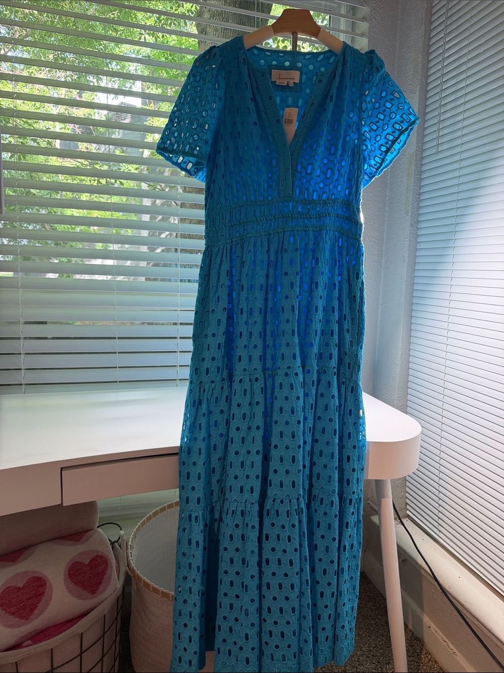 Anthropologie Blue Eyelet Tiered Midi Dress